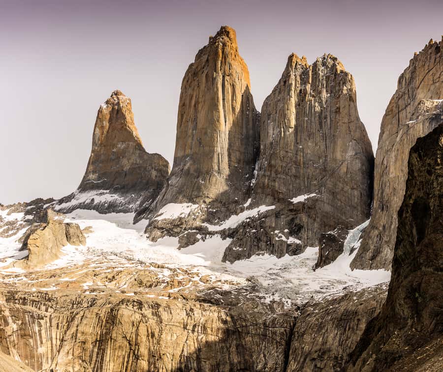 The granite towers of Torres del Paine above a glacial lake