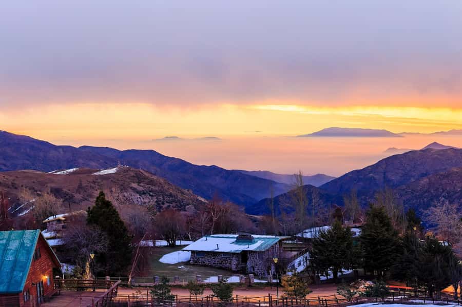 Sunset over the Andes Mountains - Leaving Santiago for the high Andes